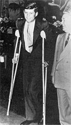 John F. Kennedy on crutches